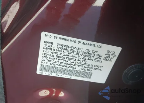 2018 Honda Pilot Ex from USA, damaged, VIN 5FNYF6H32JB053658